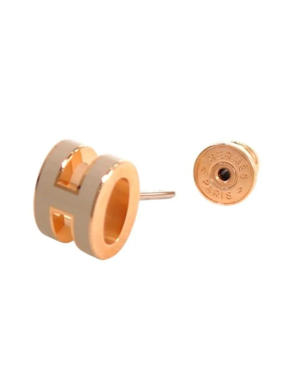 Hermes Mini Pop Earrings Included Metal Pink Gold Gray Ju